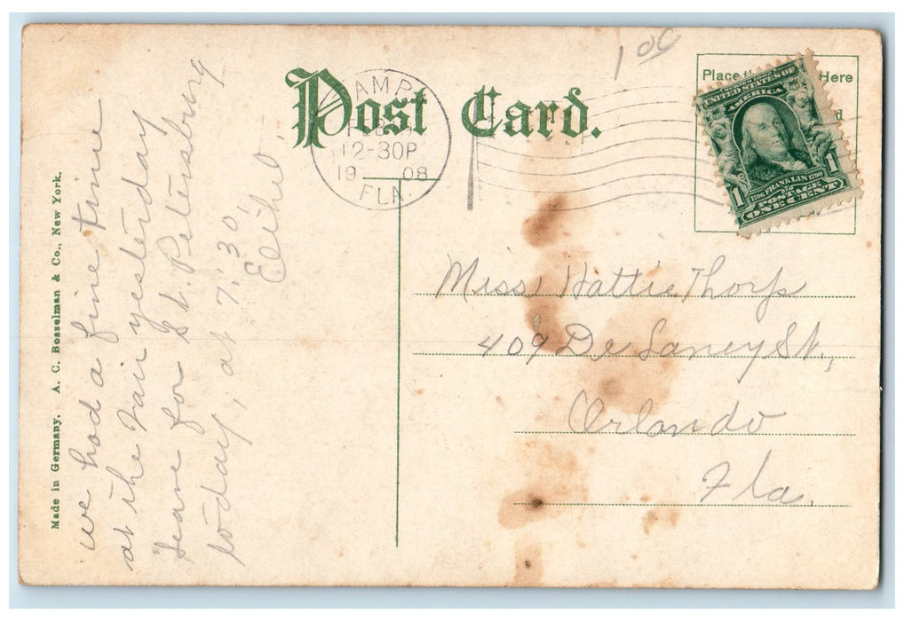 1908 Ballist Point Restaurant Pond Landscaping Building Views Tampa FL Postcard