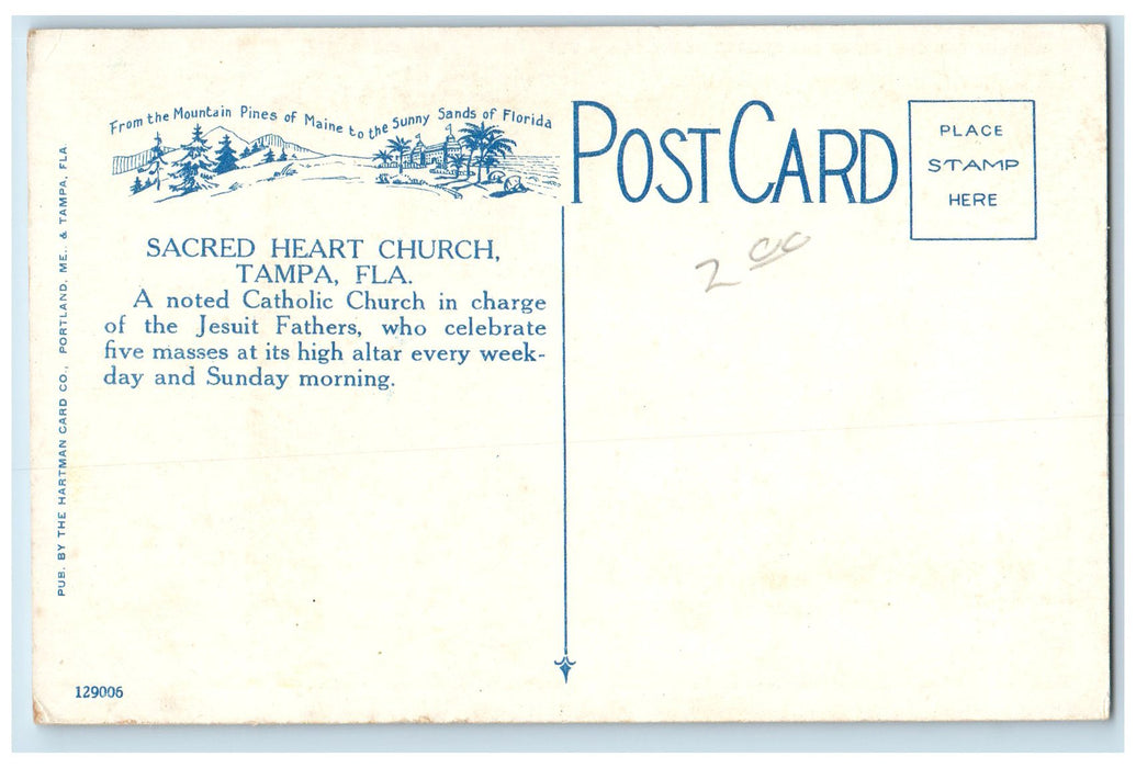 c1920 College Church Of Sacred Heart Cigar City Building View Tampa FL Postcard