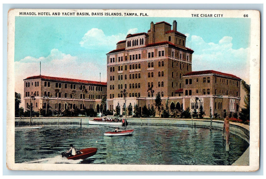 c1920 Mirasol Hotel Yacht Basin Davis Islands Restaurant View Tampa FL Postcard