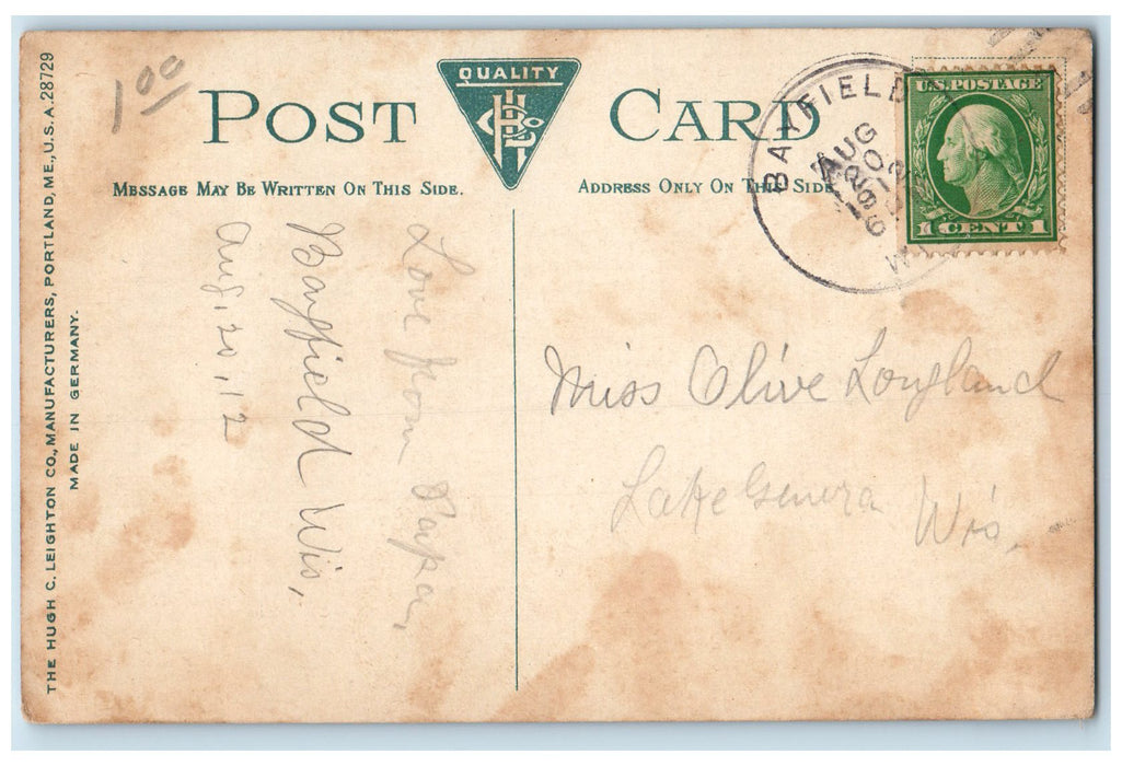 1912 Stockton Stella Cove Lake Rock Formation Boat Apostle Island WI Postcard