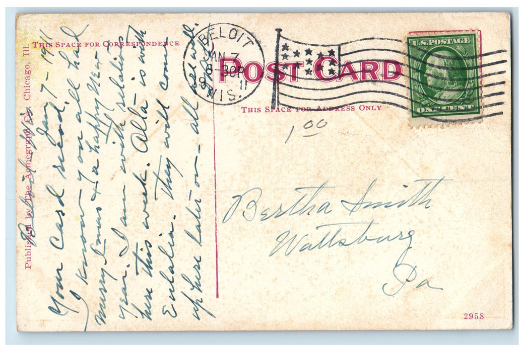 1911 Episcopal Church Grand Ave. Railway Buildings Beloit Wisconsin WI Postcard