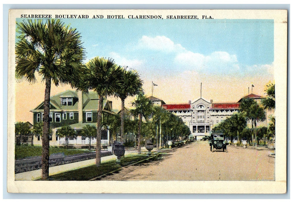 c1920 Seabreeze Boulevard Hotel Clarendon Building Seabreeze Florida FL Postcard