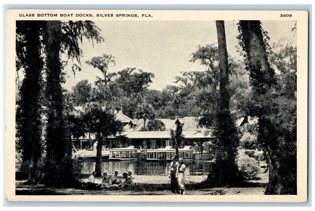 c1920 Glass Bottom Boat Docks Tourist Boating Silver Springs Florida FL Postcard