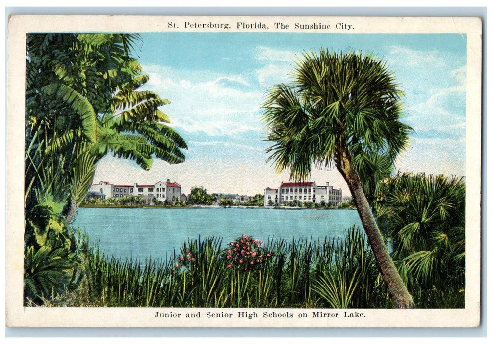 1925 Junior Senior High Schools Mirror Lake Building St. Petersburg FL Postcard
