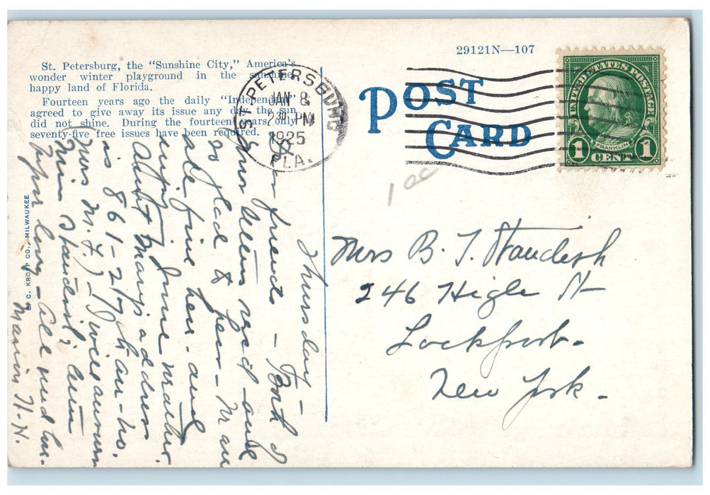 1925 Junior Senior High Schools Mirror Lake Building St. Petersburg FL Postcard