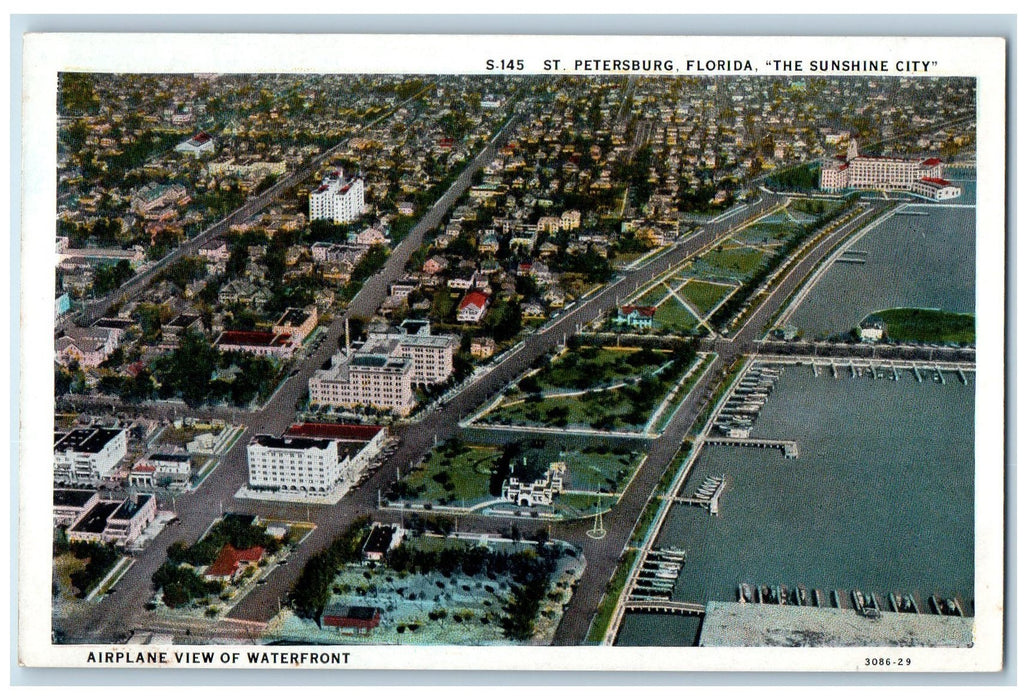 c1920 Airplane View Waterfront Sunshine City Harbor St. Petersburg FL Postcard