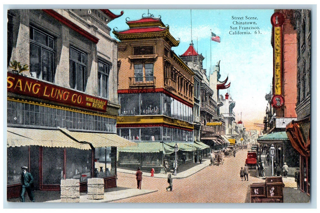 c1920s Street Scene Chinatown San Francisco California CA Unposted Flag Postcard