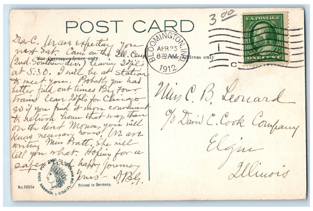 1912 Indiana University Science Hall Exterior Bloomington IN Posted Postcard