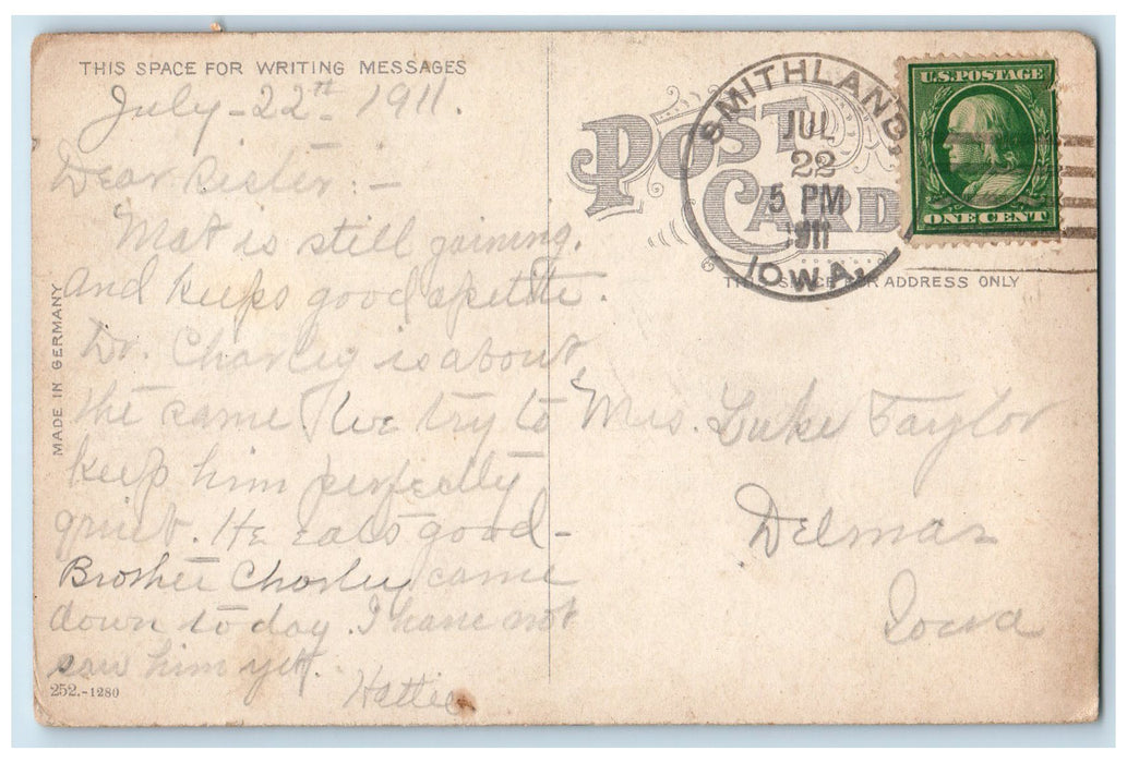 1911 Public Library Building Tower People Carriage Sioux City Iowa IA Postcard