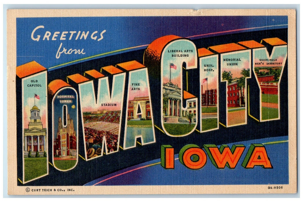 1916 GREETINGS FROM IOWA CITY Composite View Old Capitol Tower Iowa IA Postcard