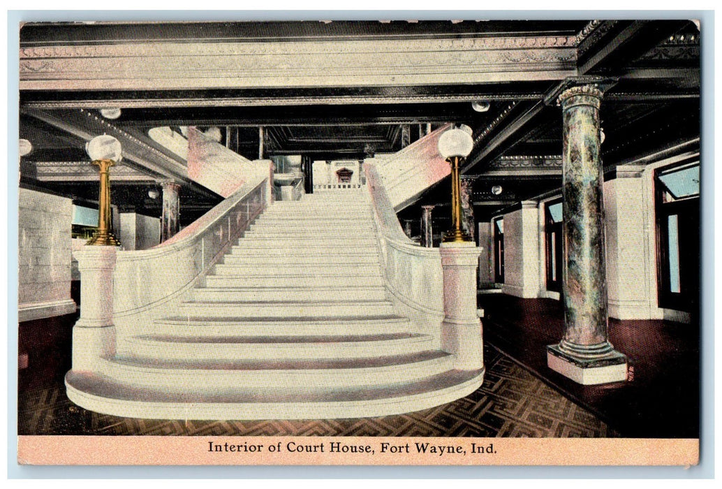 1911 Interior Of Court House Fort Wayne Indiana IN Posted Staircase Postcard