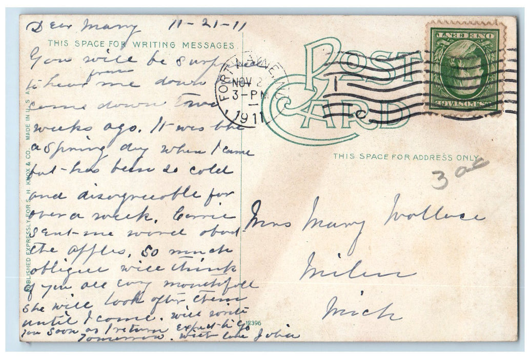 1911 Interior Of Court House Fort Wayne Indiana IN Posted Staircase Postcard
