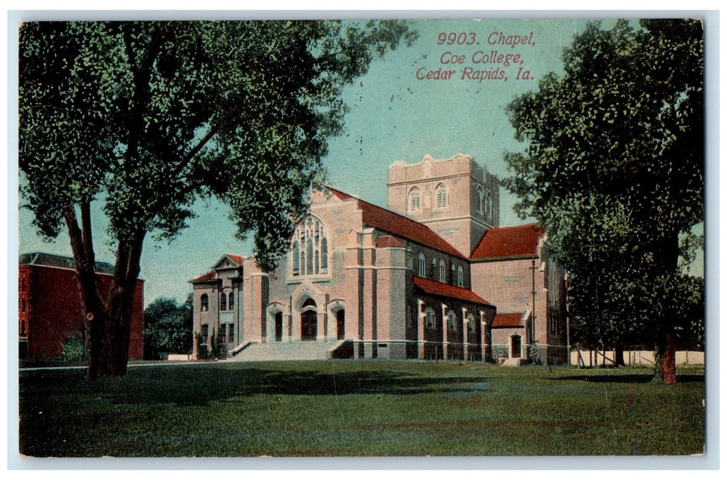 1914 Chapel Coe College School Campus Building Cedar Rapids Iowa IA Postcard