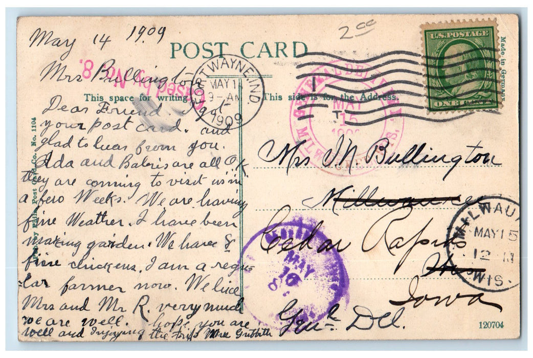 1909 Flower Bed Scene In Robinson Park Fort Wayne Indiana IN Posted Postcard
