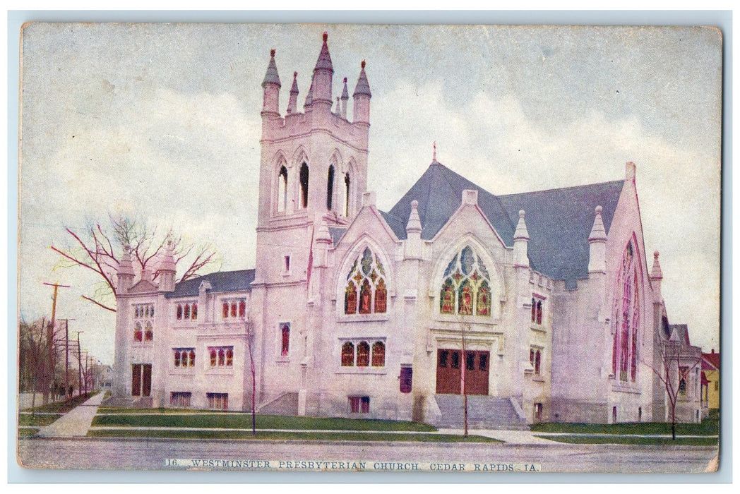1910 Westminster Presbyterian Church Building View Cedar Rapids Iowa IA Postcard