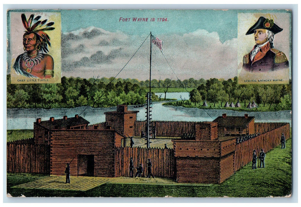1908 Old Fort Wayne Site Scene Fort Wayne Indiana IN Posted Soldiers Postcard