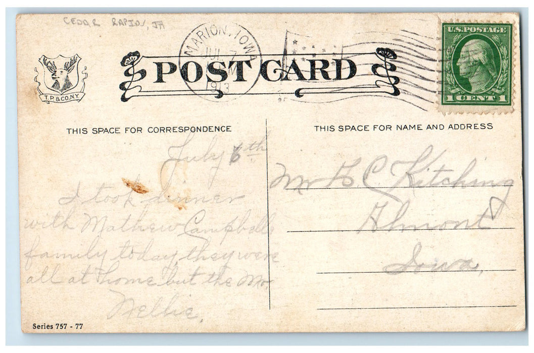 1913 Scene Near Cedar Group Of Sheep Animals Farm Cedar Rapids Iowa IA Postcard