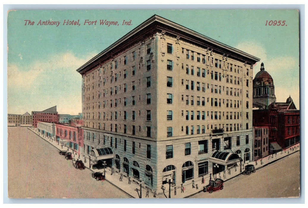1910 The Anthony Hotel Exterior Roadside Fort Wayne Indiana IN Posted Postcard