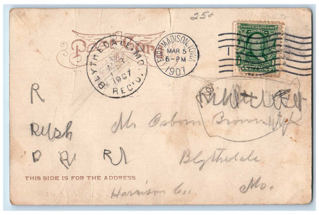 1907 Sutton's Heights River Lake Hills Bridge View Ft. Madison Iowa IA Postcard