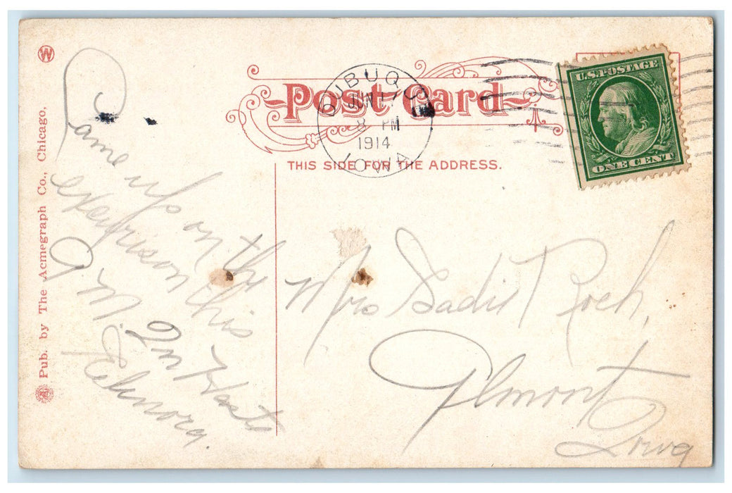 1914 Carnegie Stout Free Public Library Building Entrance Dubuque IA Postcard