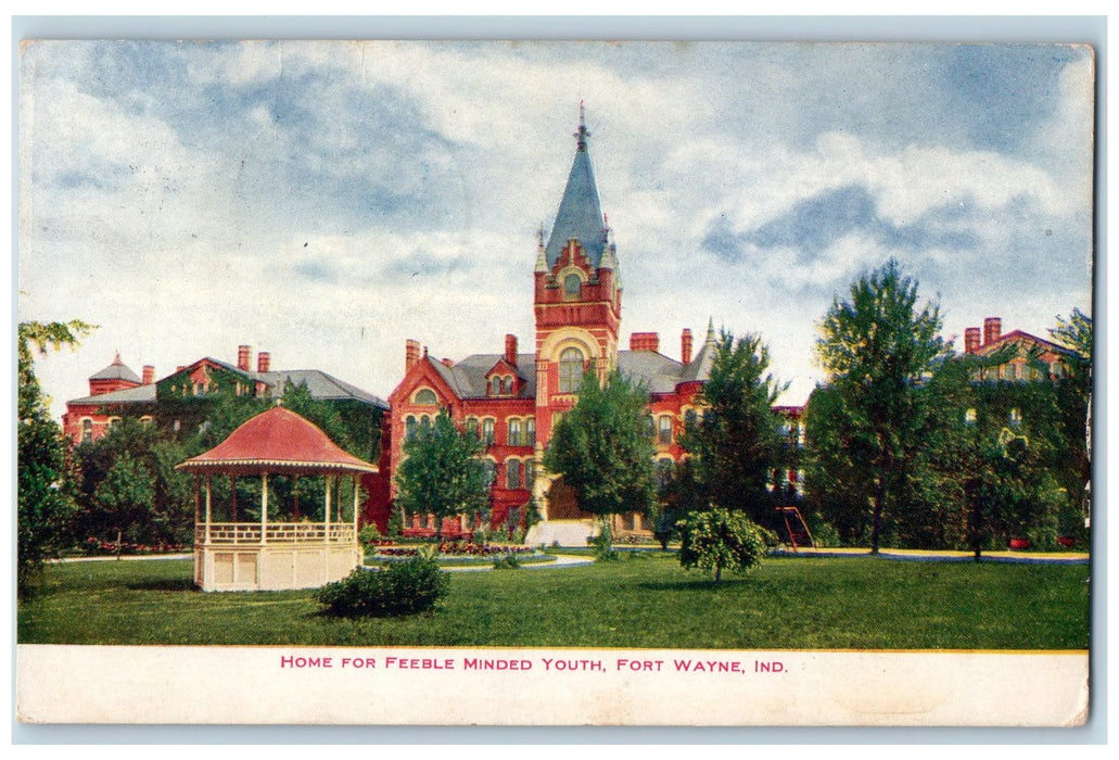 1907 Home For Feeble Minded Youth Gazebo Scene Fort Wayne Indiana IN Postcard
