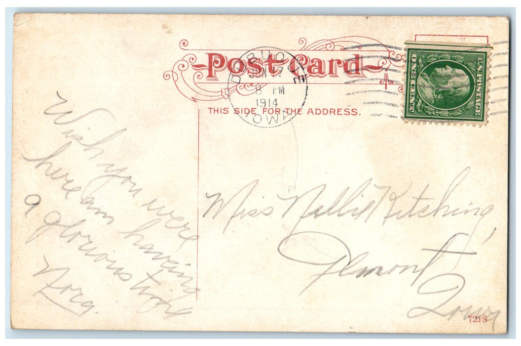 1914 Holy Trinity Church Building Dirt Road Clock Tower Dubuque Iowa IA Postcard