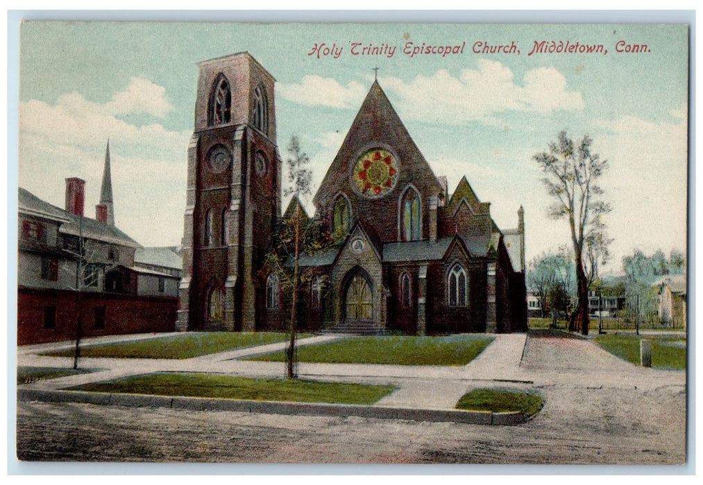 c1950's Holy Trinity Episcopal Church Building Entrance Middletown CT Postcard