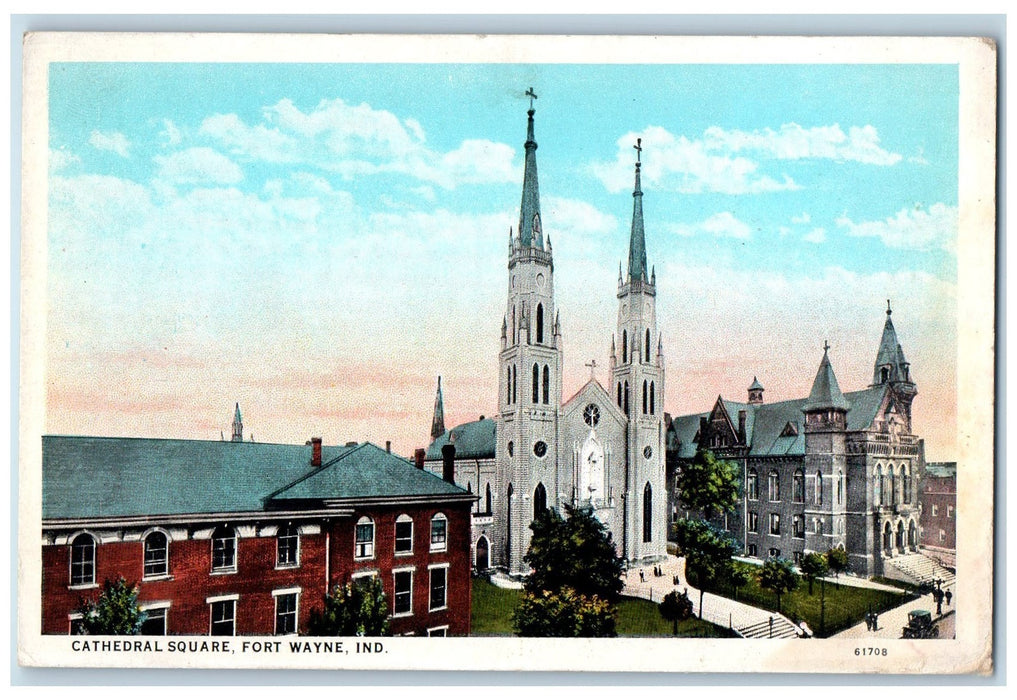 c1920s Cathedral Square Exterior Scene Fort Wayne Indiana IN Unposted Postcard