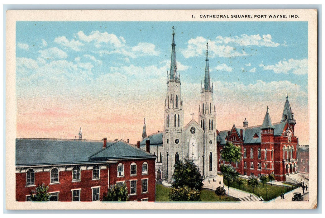 c1920s Cathedral Square Exterior View Fort Wayne Indiana IN Unposted Postcard