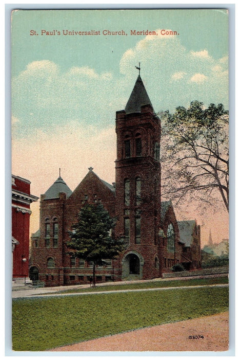 c1950's St. Paul's Universalist Church Building Tower View Meriden CT Postcard