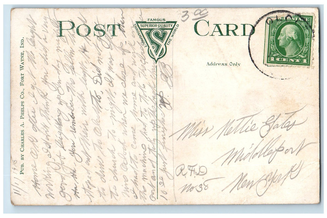 1915 Entrance To Lakeside Park Flowers Fort Wayne Indiana IN Posted Postcard