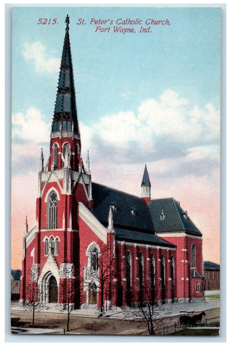 c1920s St. Peter's Catholic Church Scene Fort Wayne Indiana IN Unposted Postcard
