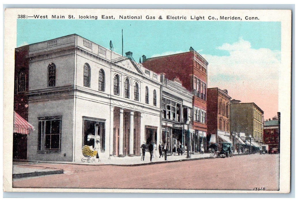 c1920's West Main Street National Gas & Electric Light Co. Meriden CT Postcard