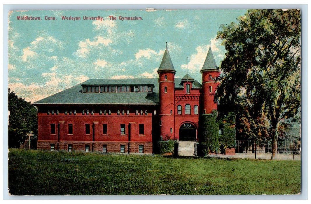 1911 Wesleyan University Gymnasium Building Entrance View Middletown CT Postcard