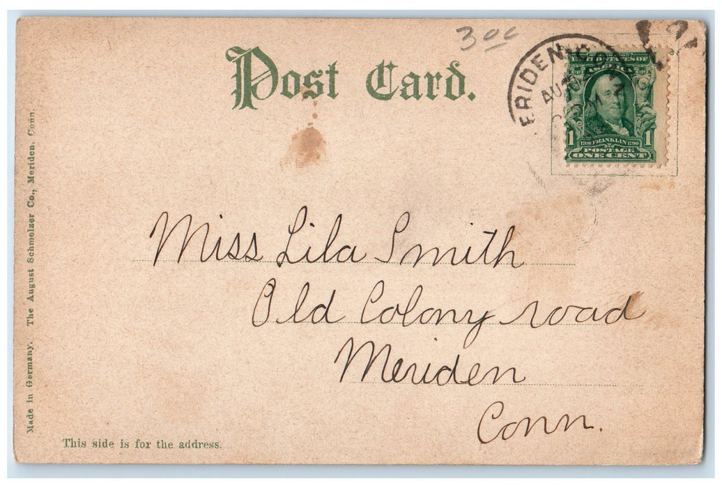 c1905 Library Square Building Railway Dirt Road Entrance Meriden CT Postcard