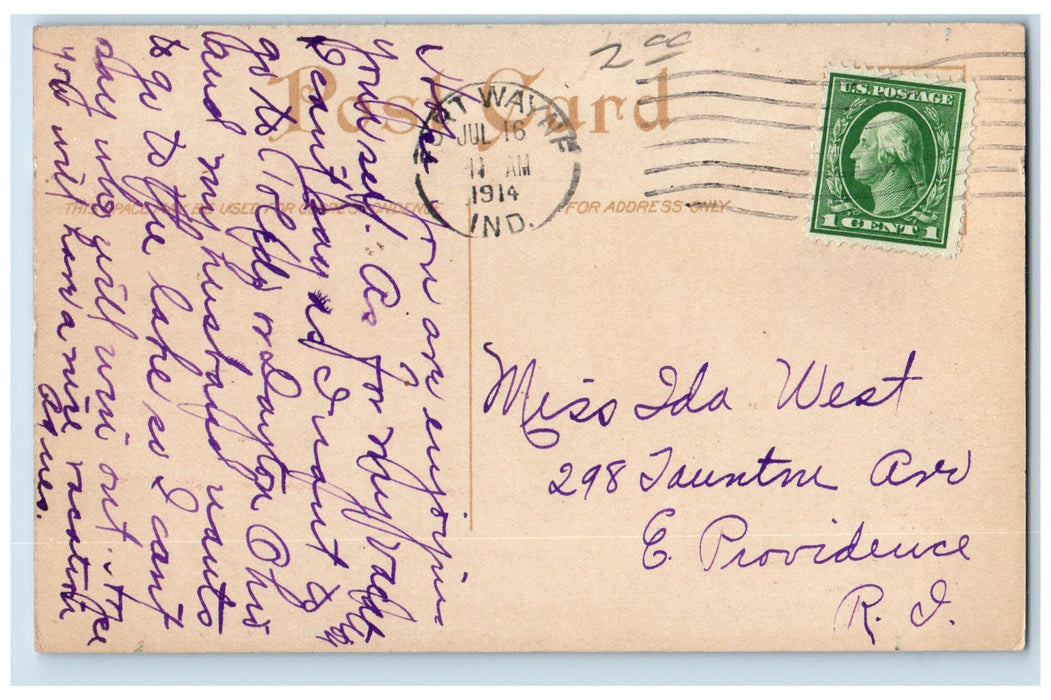 1914 Robinson Park Scene Near Fort Wayne Indiana IN Posted Canoe Boats Postcard