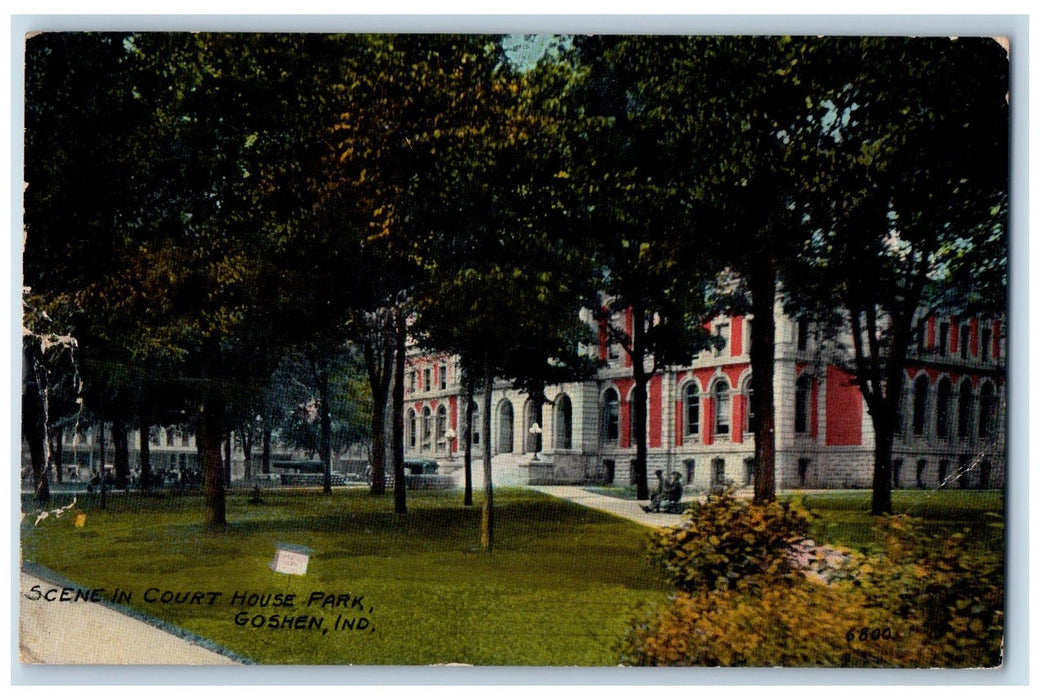 1919 Scene In Court House Park Trees Goshen Indiana IN Posted Vintage Postcard