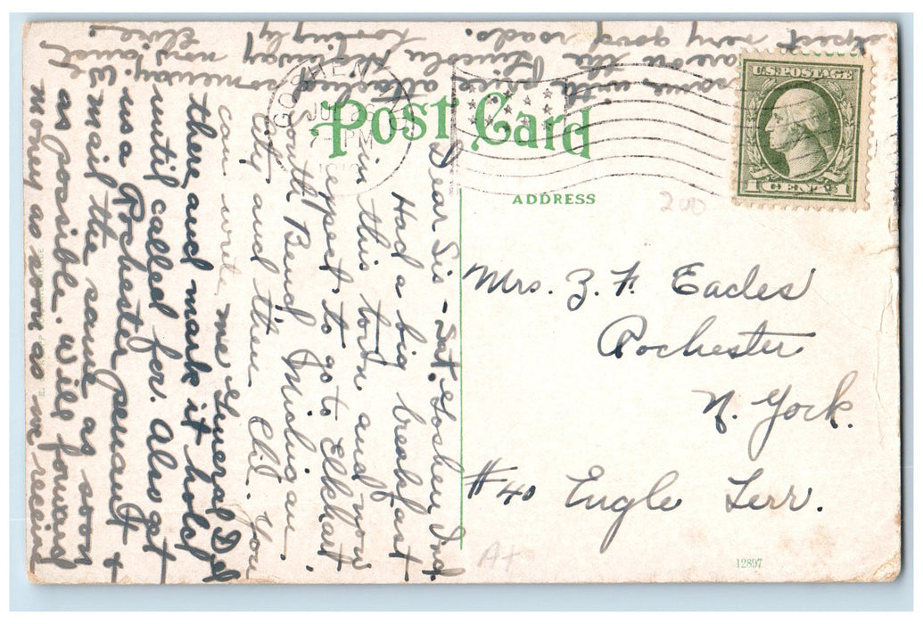 1918 Elkhart River Men Canoeing Scene Goshen Indiana IN Posted Trees Postcard
