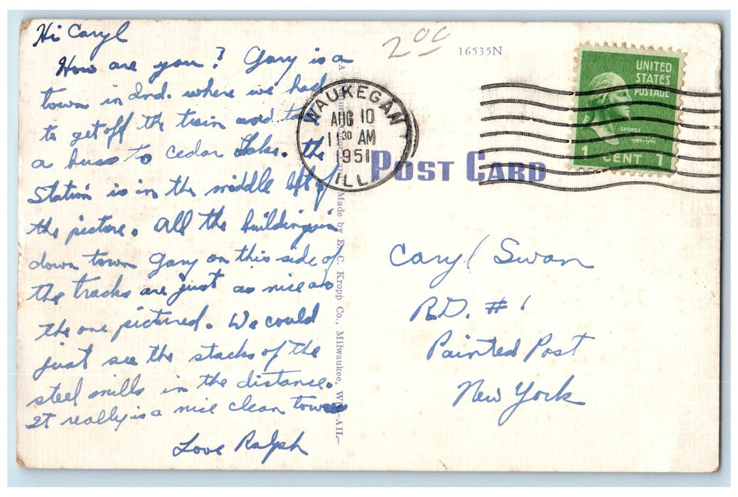 1951 City Hall In Foreground Steel Mills View At Gary Indiana IN Posted Postcard