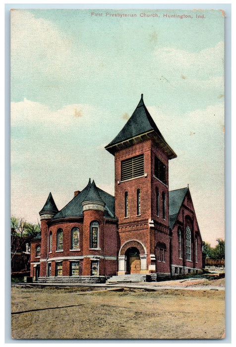 c1910s First Presbyterian Church Scene Huntington Indiana IN Unposted Postcard