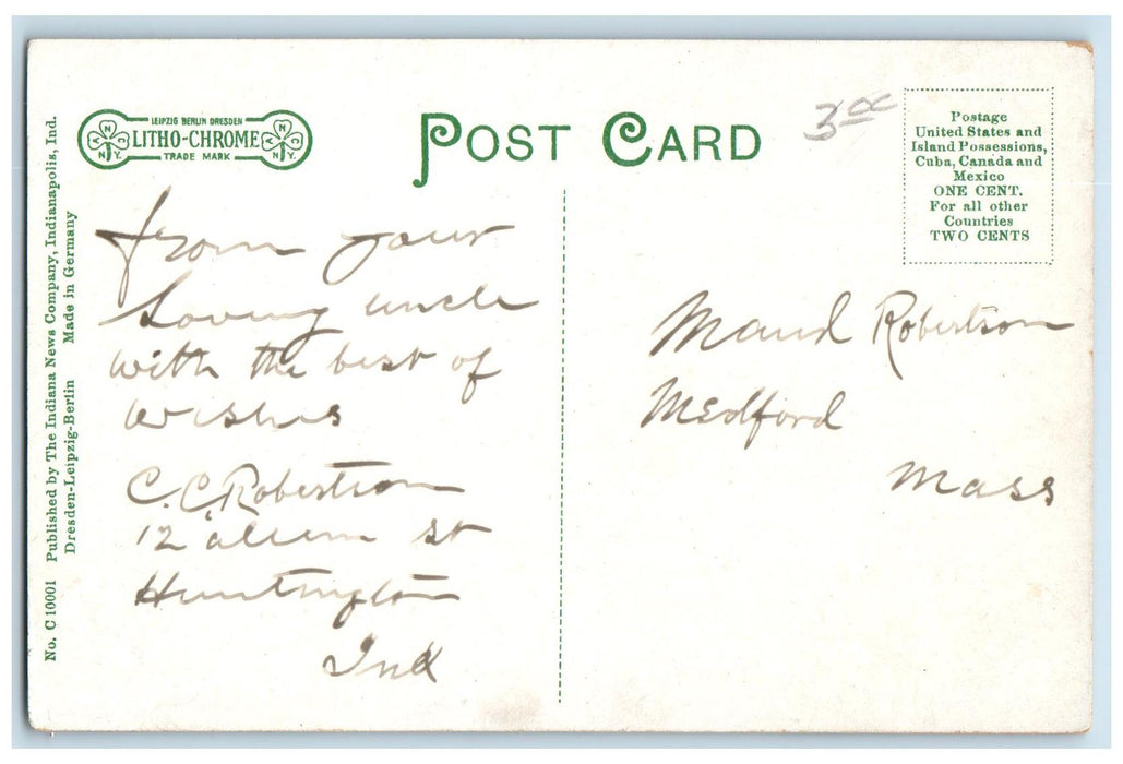 c1910s First Presbyterian Church Scene Huntington Indiana IN Unposted Postcard