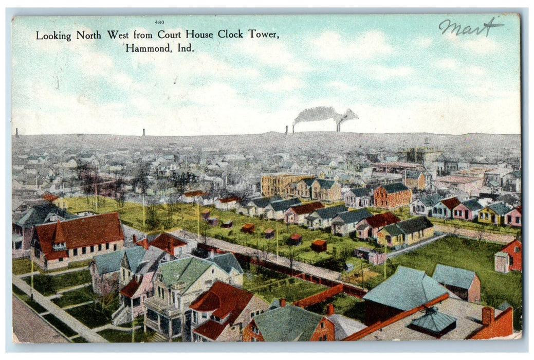 1909 Looking North West From Courthouse Clock Tower Hammond IN Posted Postcard