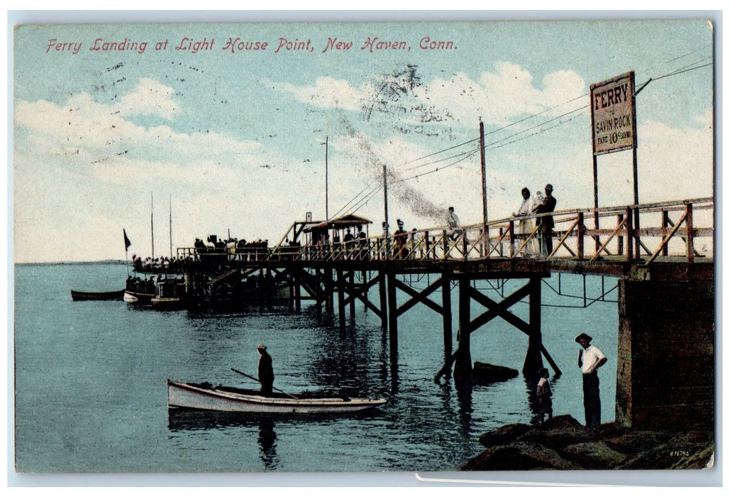 1907 Ferry Landing Lighthouse Point Passengers New Haven Connecticut CT Postcard