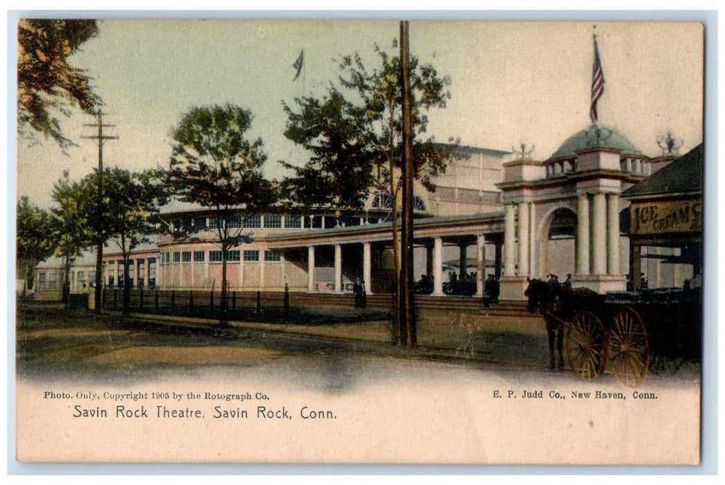 c1950's Savin Rock Theater Building Horse Carriage Dirt Road Trees CT Postcard