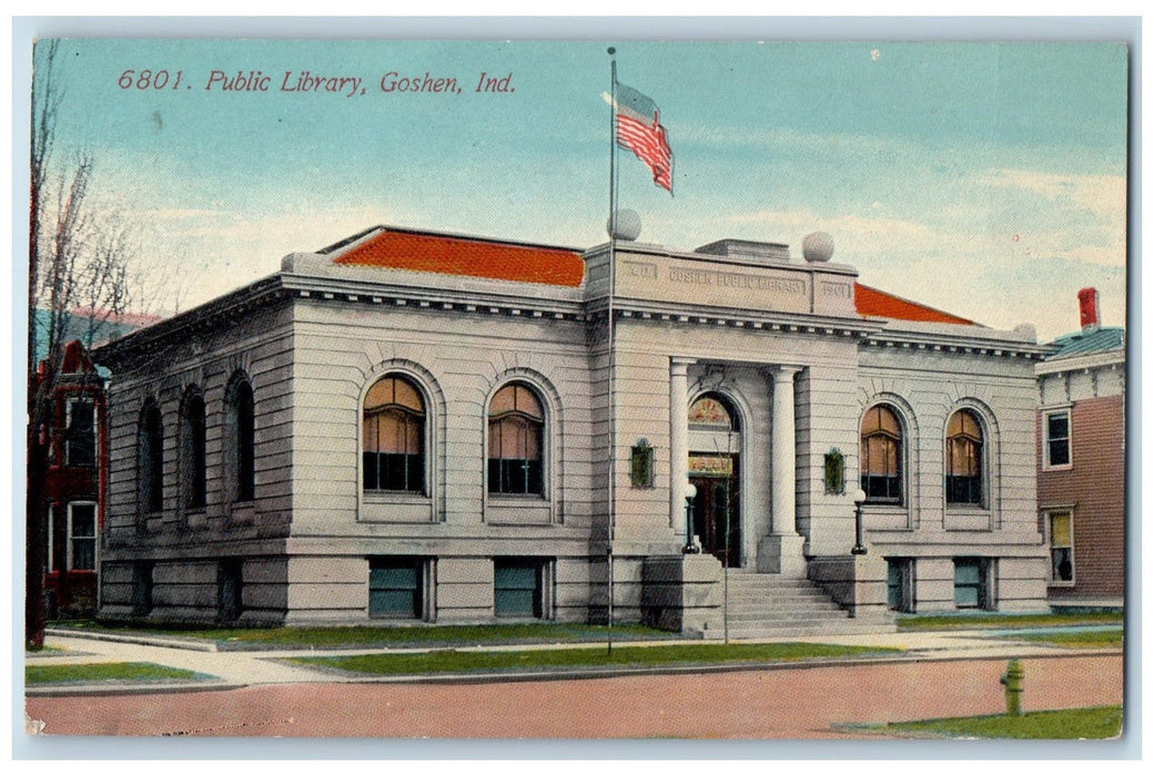 c1910s Public Library Exterior Roadside View Goshen Indiana IN Unposted Postcard