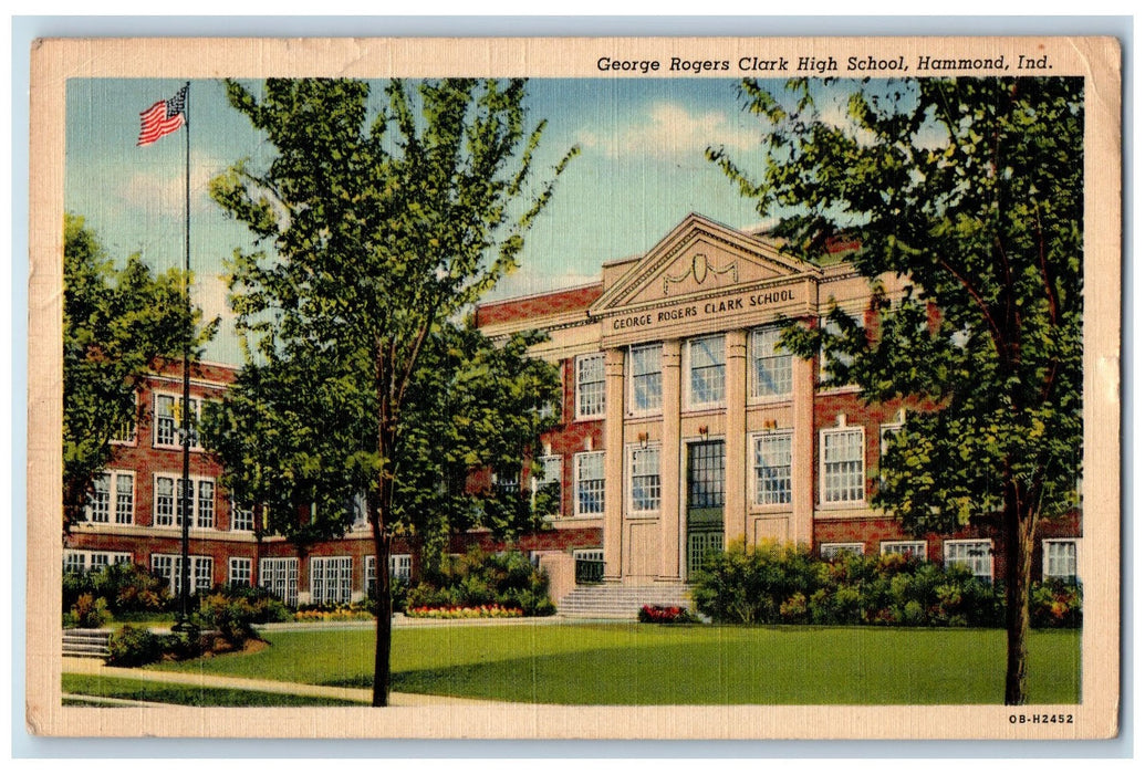 1942 George Rogers Clark High School Exterior Hammond Indiana IN Posted Postcard