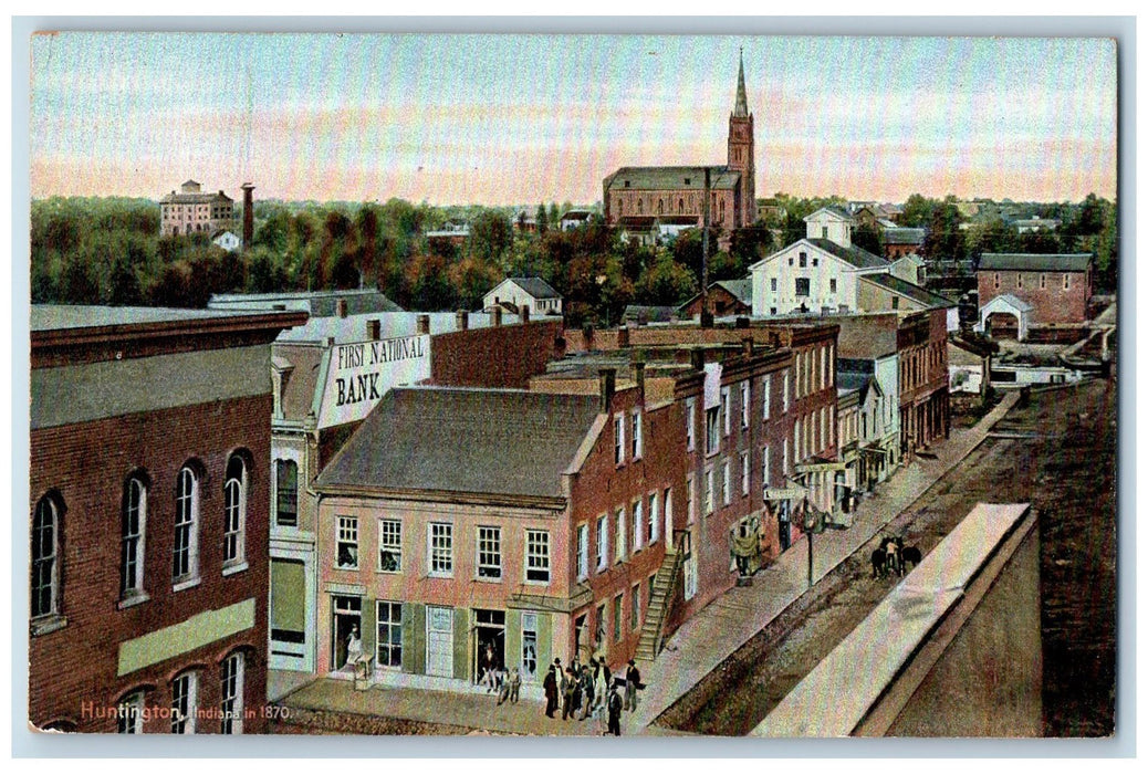 c1910s Huntington In 1870 First National Bank Scene Indiana IN Unposted Postcard
