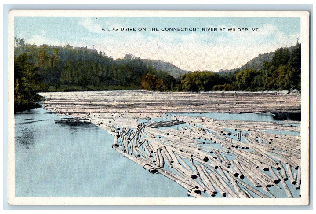 c1950 A Log Drive On Connecticut River Grove View At Wilder Vermont VT Postcard