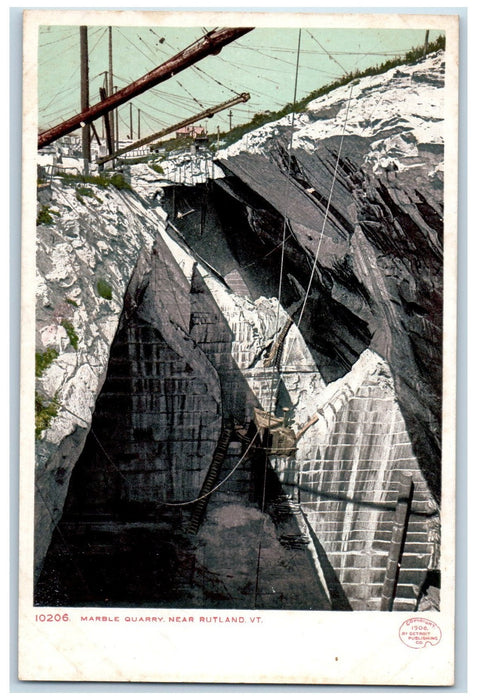 c1905 Marble Quarry Lifting White Marble View Near Rutland Vermont VT Postcard