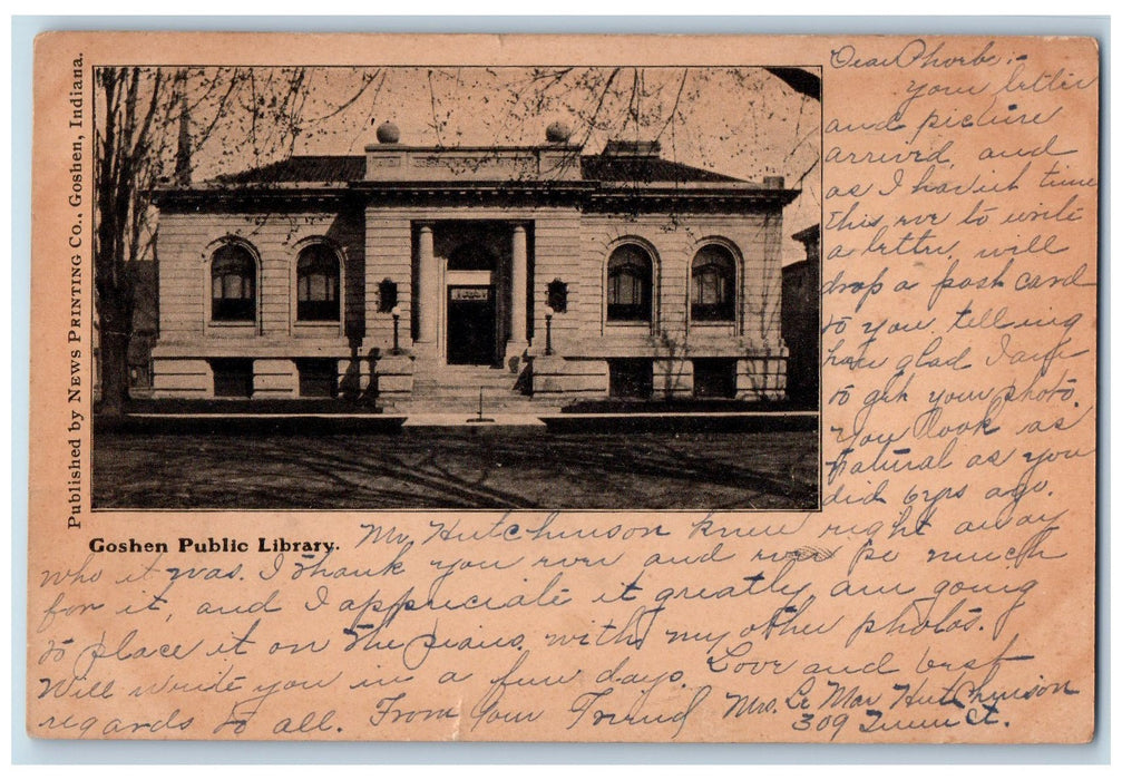 1906 Goshen Public Library Exterior Roadside Goshen Indiana IN Posted Postcard